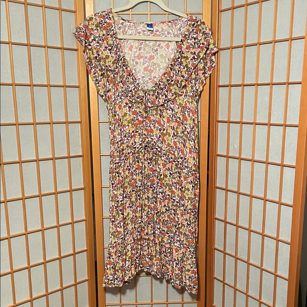 Old Navy Autumn Leave Floral Multicolor Dress Size XL Flutter sleeve